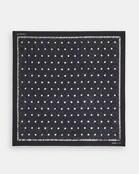 COACH®,SIGNATURE TWINKLE STAR PRINT SILK SQUARE SCARF,Coated Canvas,Graphite/Silver,Front View