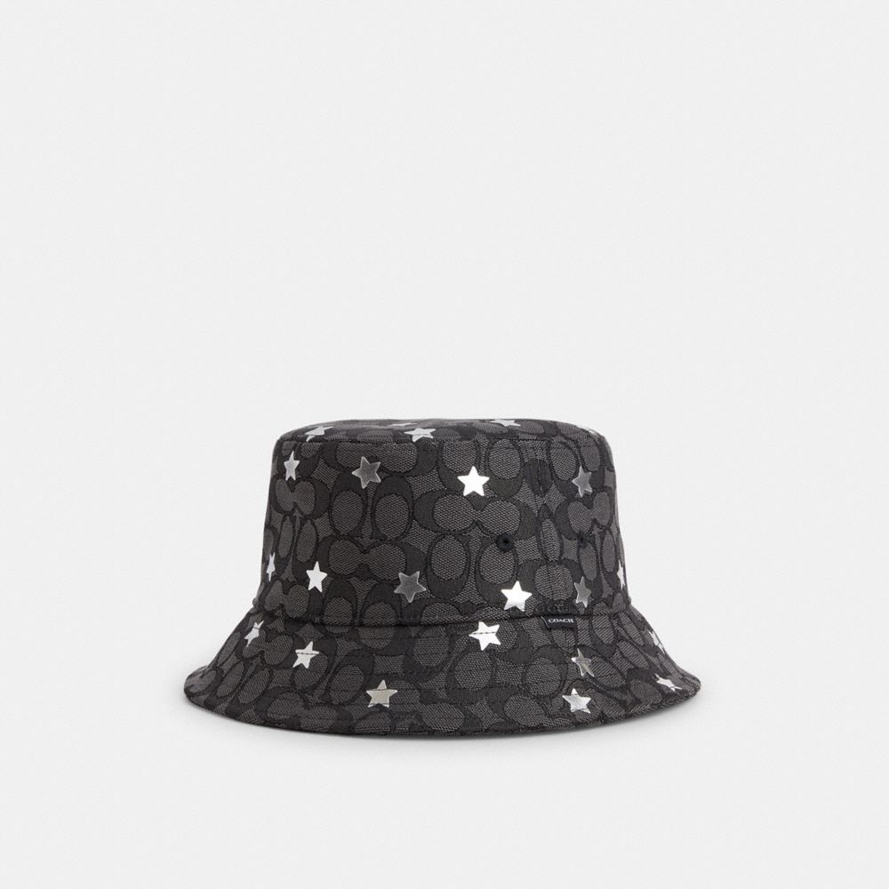 COACH®,SIGNATURE TWINKLE STAR PRINT BUCKET HAT,Graphite/Silver,Front View