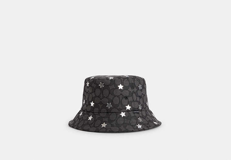 COACH®,SIGNATURE TWINKLE STAR PRINT BUCKET HAT,Coated Canvas,Graphite/Silver,Front View