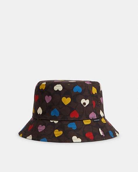 COACH®,SIGNATURE LOVE PRINT BUCKET HAT,pvc,Chestnut/Multi,Front View