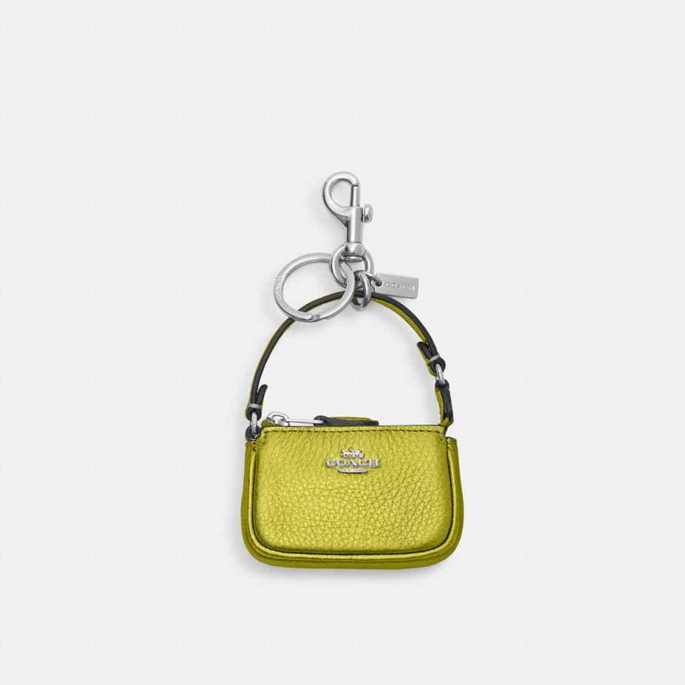 COACH®,MINI BRELOQUE POUR SAC NOLITA,PITONE LUCIDO,Argent/Citrine métallique,Front View