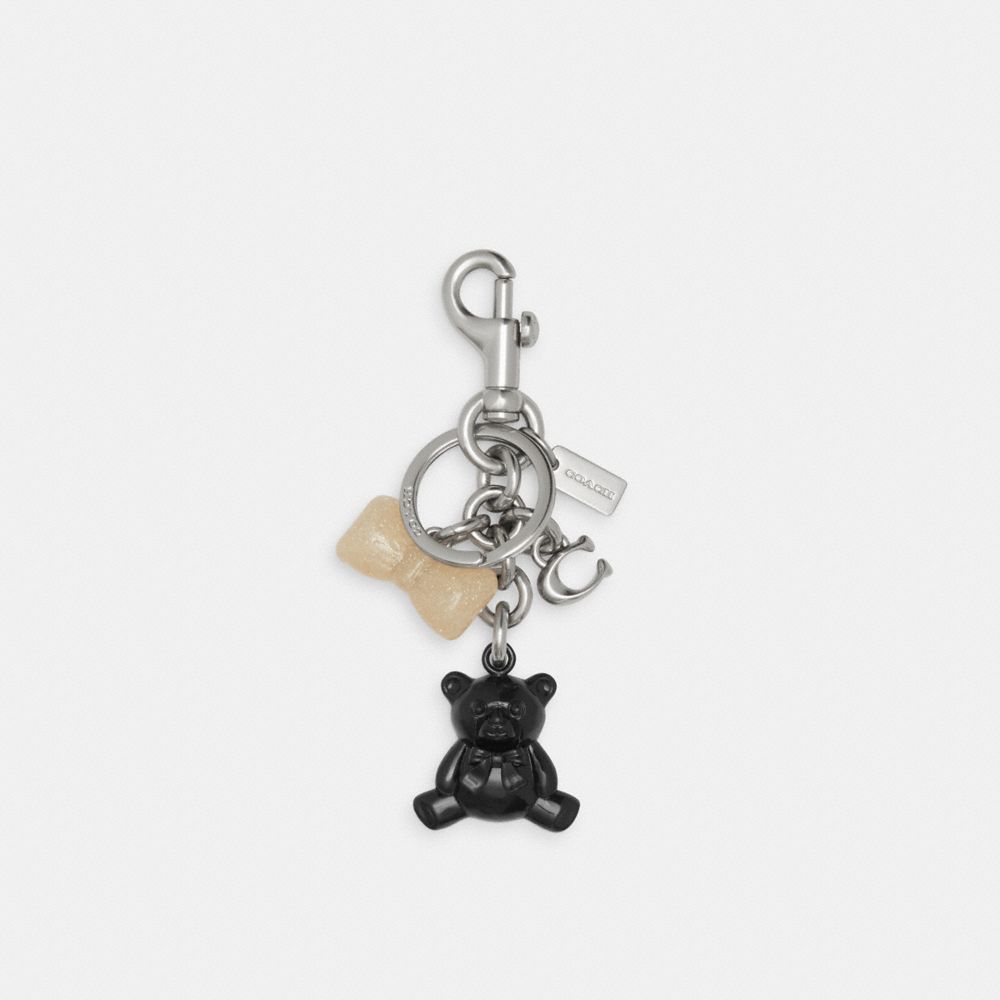 COACH®,BEAR CLUSTER BAG CHARM,Silver/Black Multi,Front View