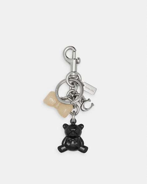 COACH®,BEAR CLUSTER BAG CHARM,Silver/Black Multi,Front View