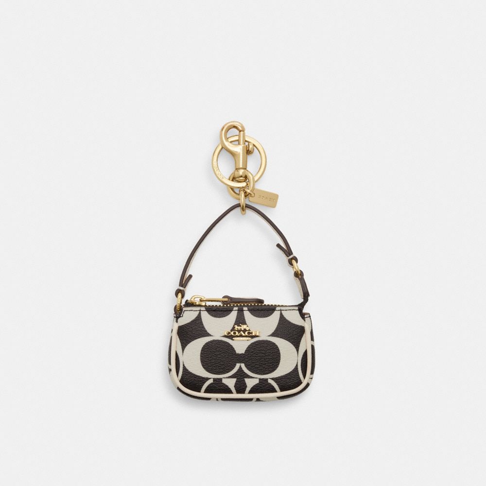 COACH®,MINI NOLITA BAG CHARM IN SIGNATURE CANVAS,Gold/Black Multi,Front View