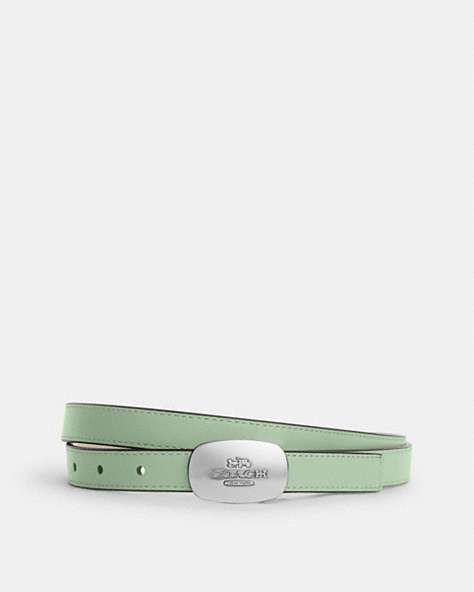 COACH®,SIGNATURE BUCKLE CUT-TO-SIZE REVERSIBLE ELIZA BELT, 18MM,Leather,Sv/Pale Green/Ivory,Front View