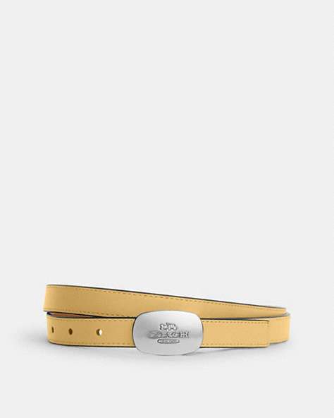 COACH®,SIGNATURE BUCKLE CUT-TO-SIZE REVERSIBLE ELIZA BELT, 18MM,Leather,Sv/Hay/Light Saddle,Front View
