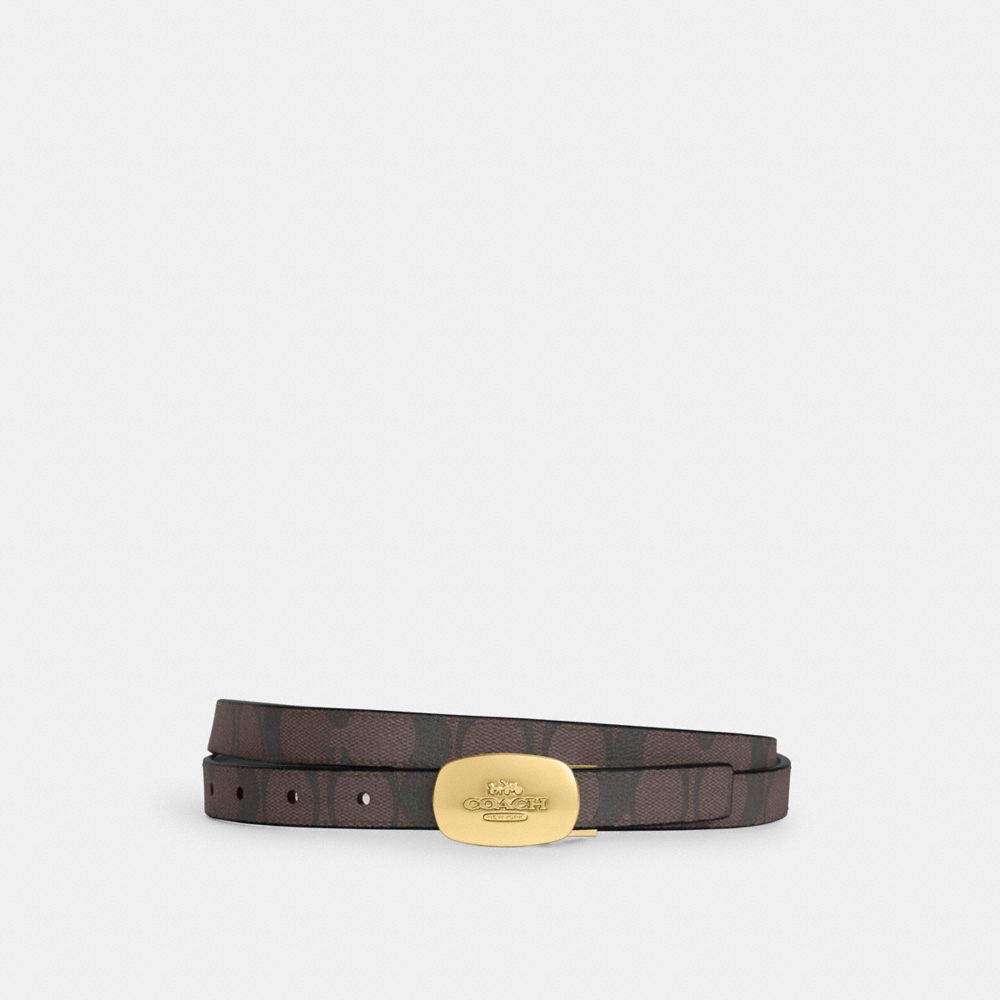 COACH®,SIGNATURE BUCKLE CUT-TO-SIZE REVERSIBLE ELIZA BELT, 18MM,Gold/Brown Black,Front View