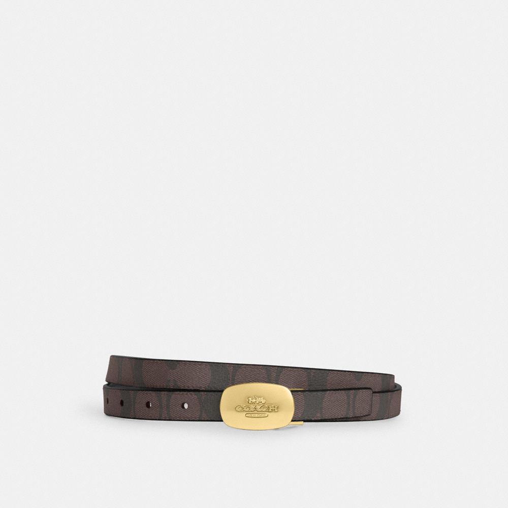 COACH®,SIGNATURE BUCKLE CUT-TO-SIZE REVERSIBLE ELIZA BELT, 18MM,pvc,Gold/Brown Black,Front View