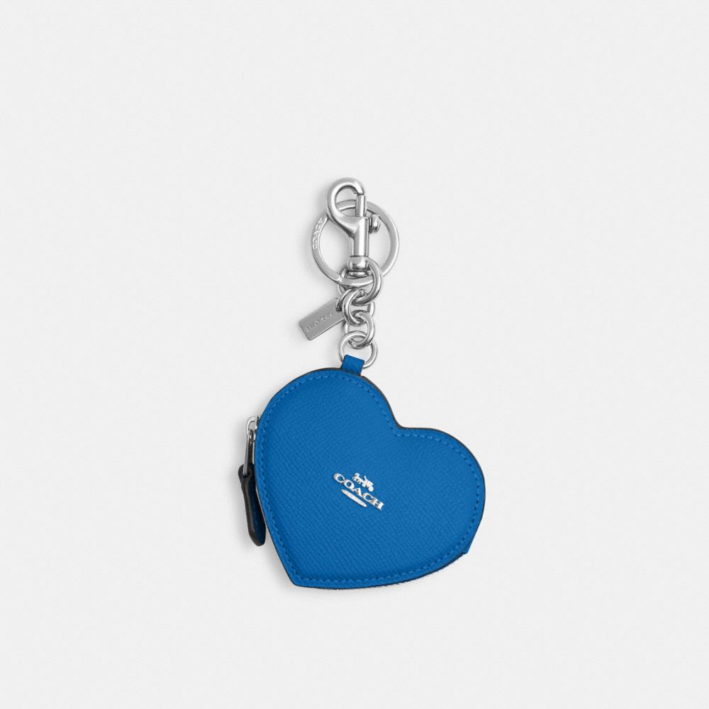 COACH®,HEART BAG CHARM,Mini,Silver/Bright Blue,Front View