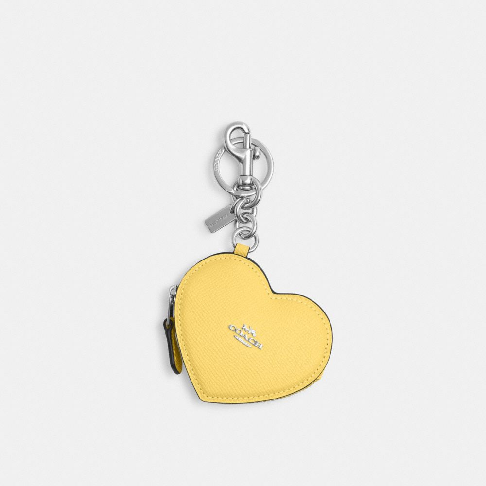 COACH®,HEART BAG CHARM,Mini,Silver/Retro Yellow,Front View