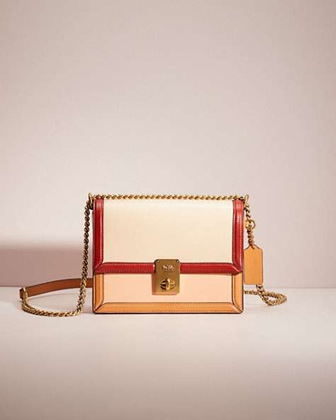 COACH®,RESTORED HUTTON SHOULDER BAG IN COLORBLOCK,Refined Calf Leather,Brass/Ivory Blush Multi,Front View