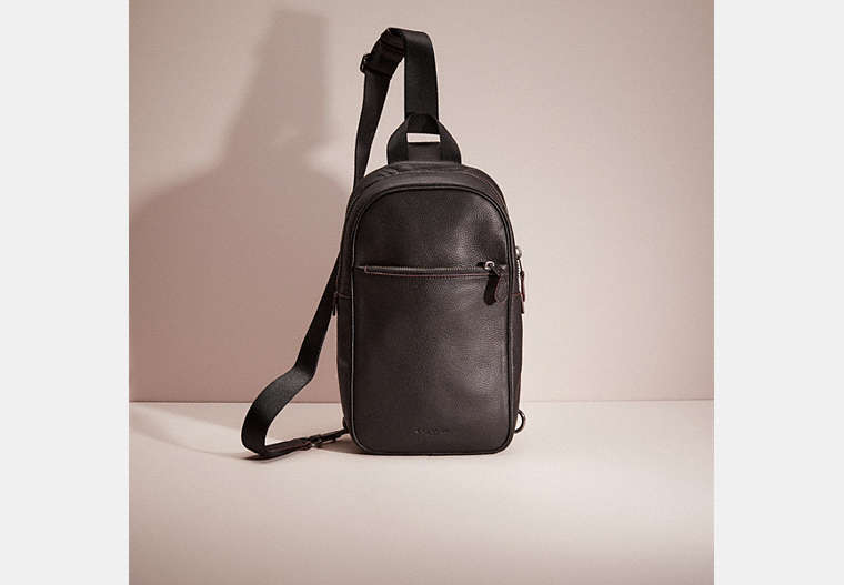 COACH®,RESTORED METROPOLITAN SOFT PACK,Polished Pebble Leather,Medium,Gunmetal/Black,Front View