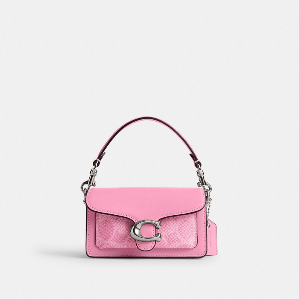 COACH®,TABBY BAG 12 IN SIGNATURE CANVAS,Coated Canvas,Mini,Silver/Vivid Pink,Front View