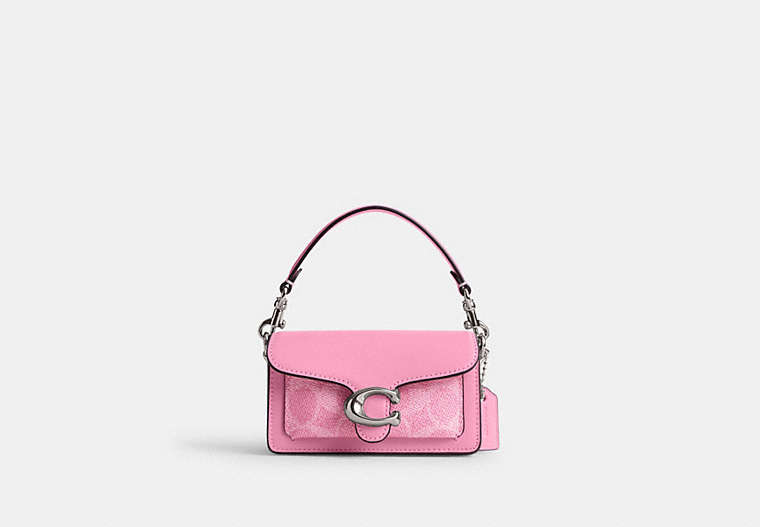 COACH®,TABBY BAG 12 IN SIGNATURE CANVAS,Silver/Vivid Pink,Front View