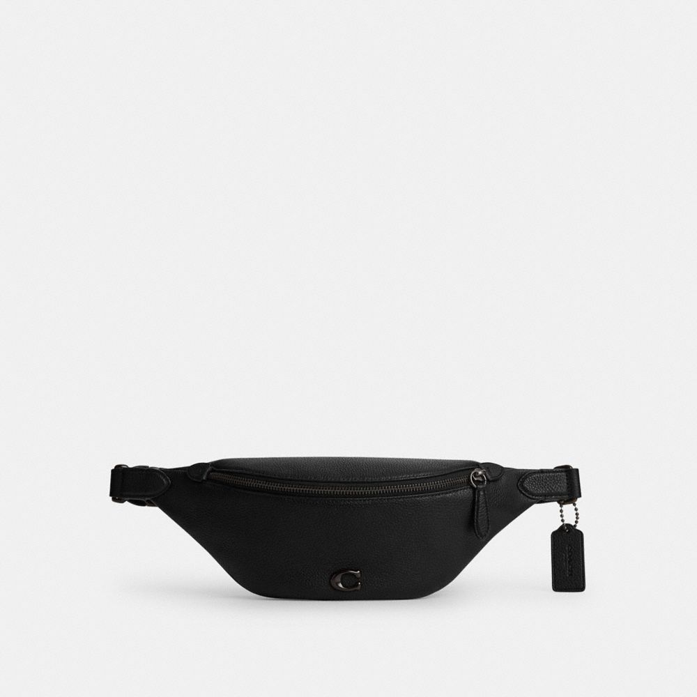 COACH®,CHARTER BELT BAG 7,Polished Pebble Leather,Medium,Black,Front View