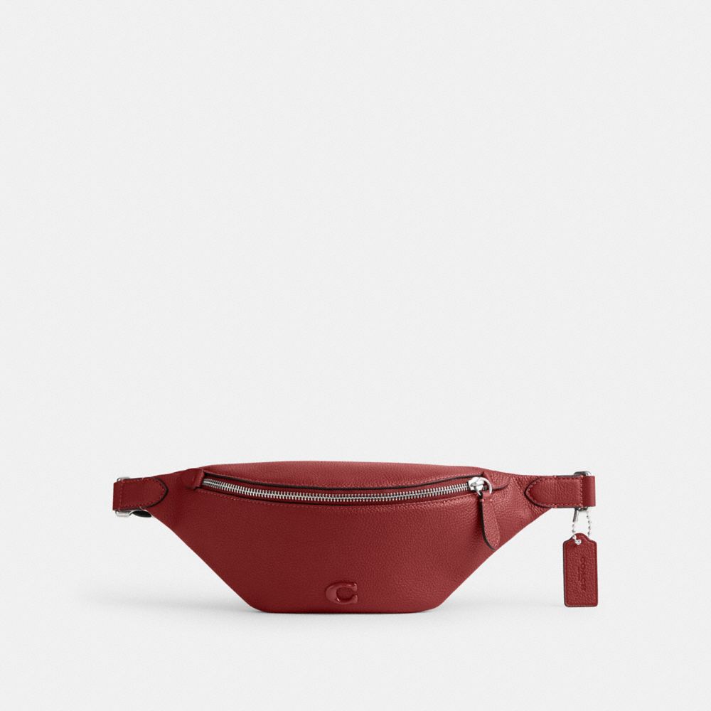 COACH®,CHARTER BELT BAG 7,Polished Pebble Leather,Medium,Ruby Red,Front View