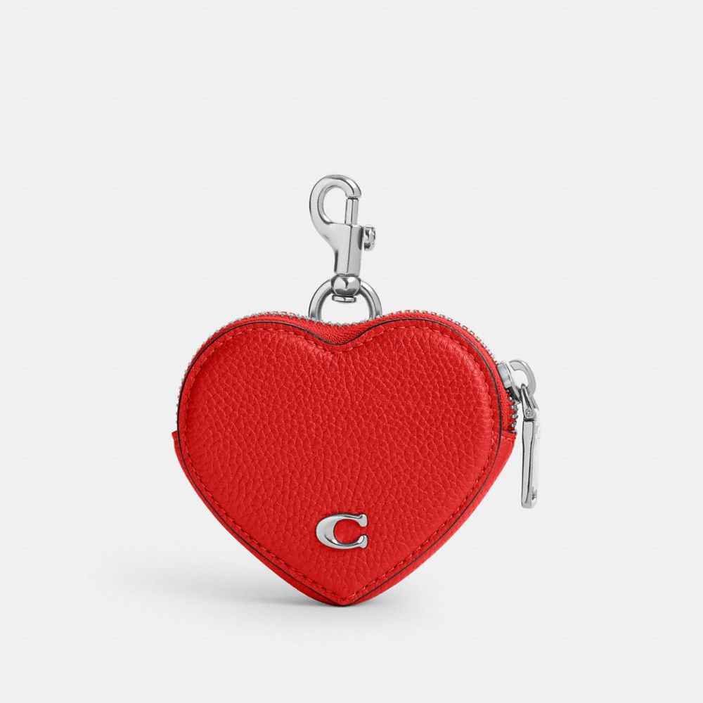 COACH®,PORTE-MONNAIE COEUR,Cuir maroquiné poli,Rouge sport,Front View