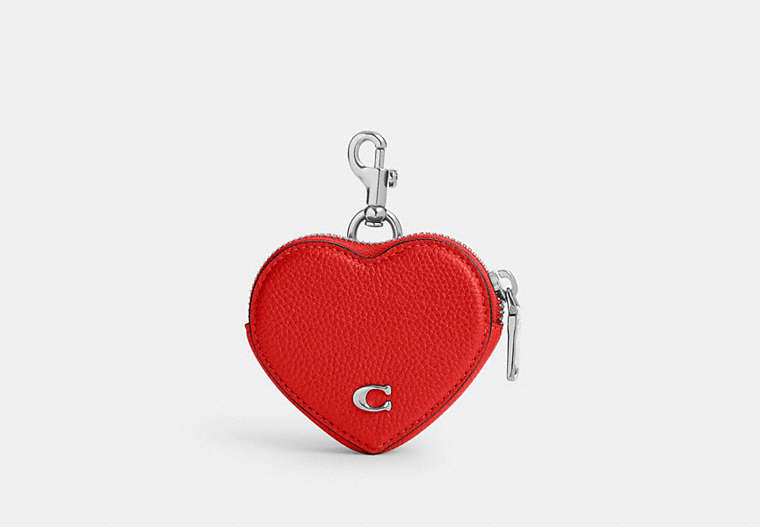 COACH®,HEART COIN PURSE,Polished Pebble Leather,Mini,Sport Red,Front View