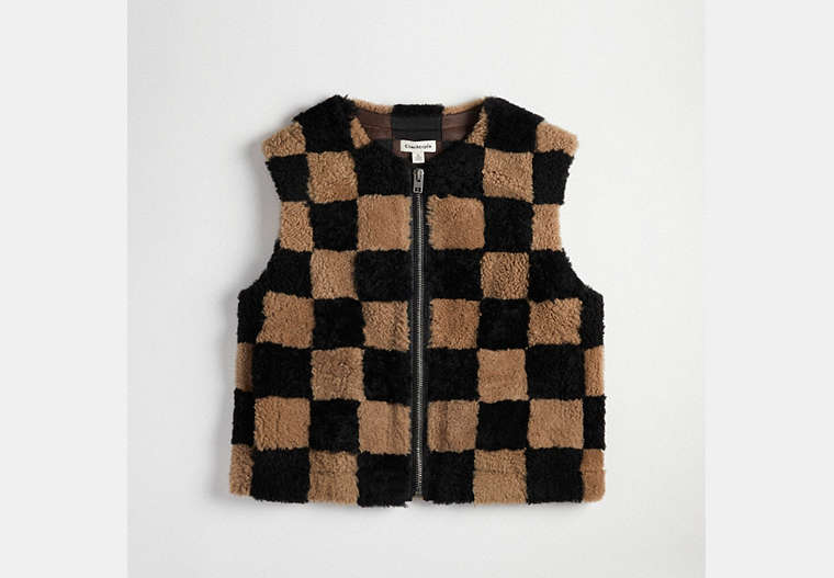 COACH®,Checkerboard Vest in Upcrafted Shearling,Checkerboard,Multi,Front View image number 0
