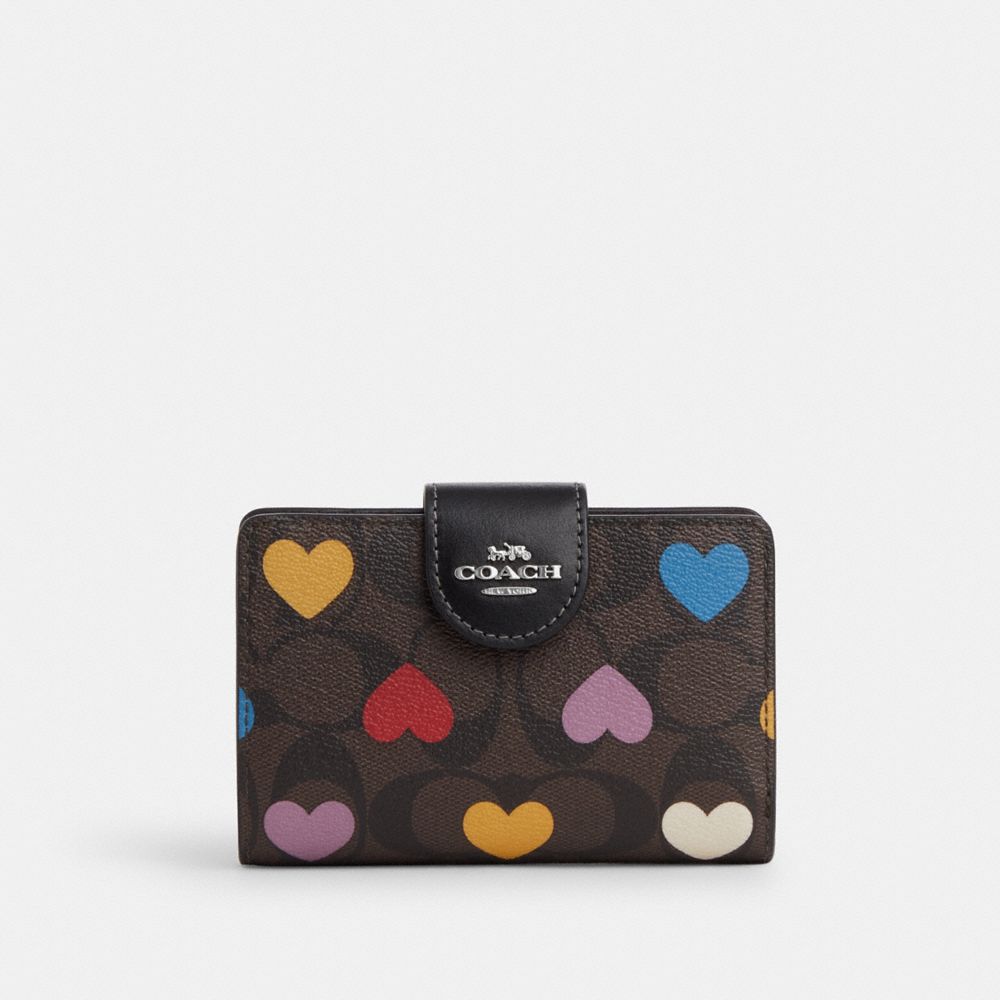 Medium Corner Zip Wallet In Signature Canvas With Heart Print