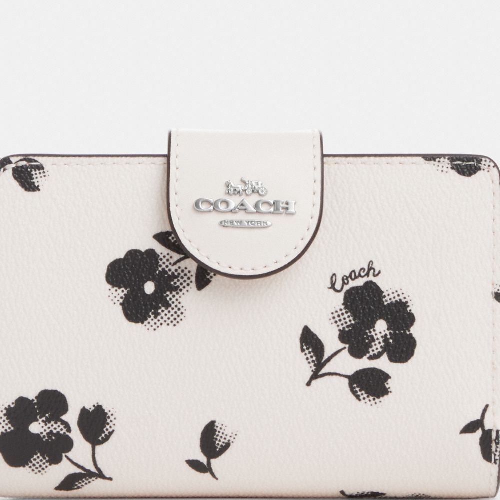 COACH®,MEDIUM CORNER ZIP WALLET WITH FLORAL PRINT,Novelty Print,Mini,Silver/Chalk Multi