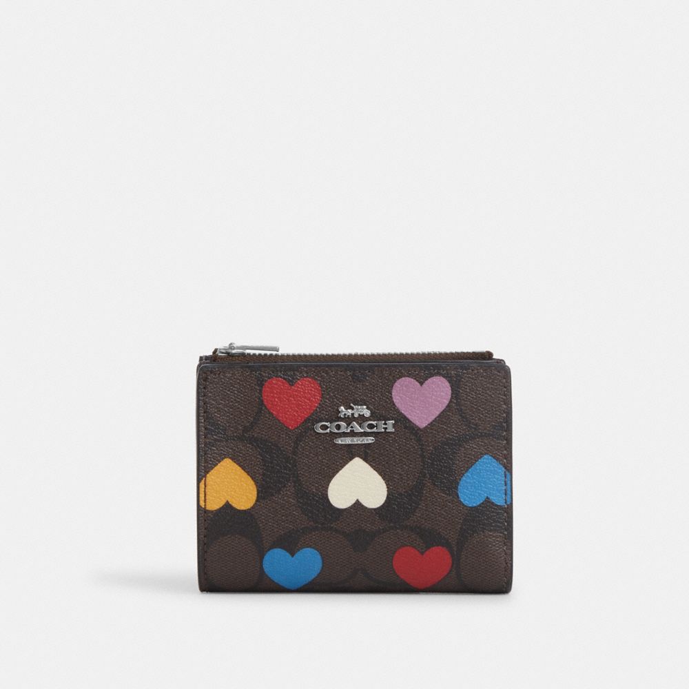 COACH®  Heart Coin Case In Signature Canvas With Heart Print