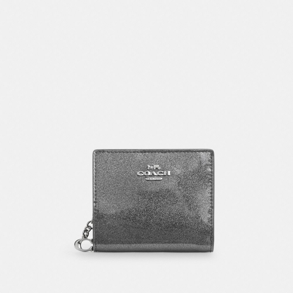 COACH®,SNAP WALLET,Novelty Leather,Mini,Silver/Gunmetal,Front View