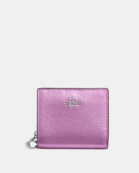 COACH®,SNAP WALLET,Leather,Silver/Metallic Lilac,Front View