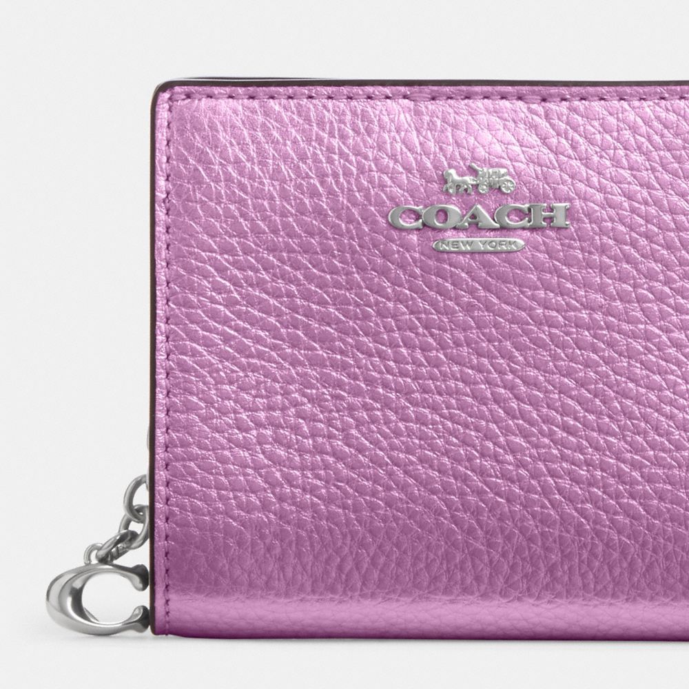 COACH®,SNAP WALLET,Novelty Leather,Mini,Silver/Metallic Lilac