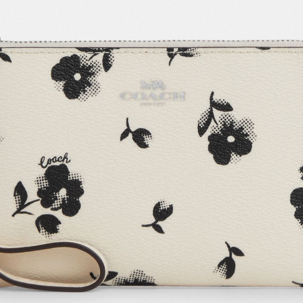 COACH®,WRISTLET À ZIP EN COIN AVEC IMPRIMÉ FLORAL,pvc,Argent/Craie multi