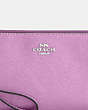 COACH®,CORNER ZIP WRISTLET,Crossgrain Leather,Small,Silver/Metallic Lilac