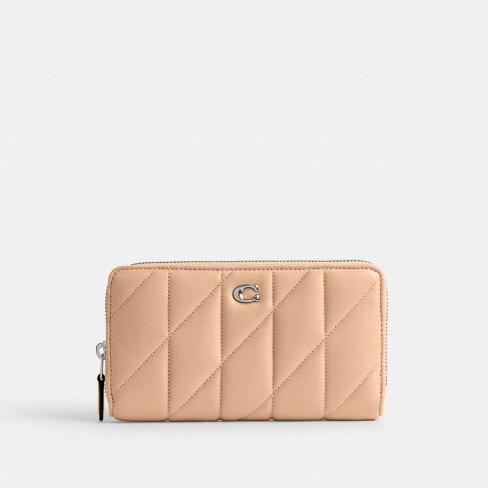 COACH®,PORTEFEUILLE ACCORDÉON À ZIP AVEC MATELASSAGE COUSSINÉ,Cuir nappa,Argent/Chamois,Front View