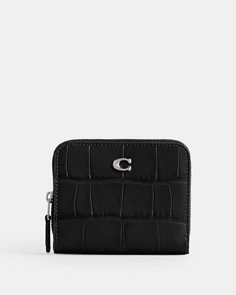 COACH®,BILLFOLD WALLET,croc embossed leather,Silver/Black,Front View