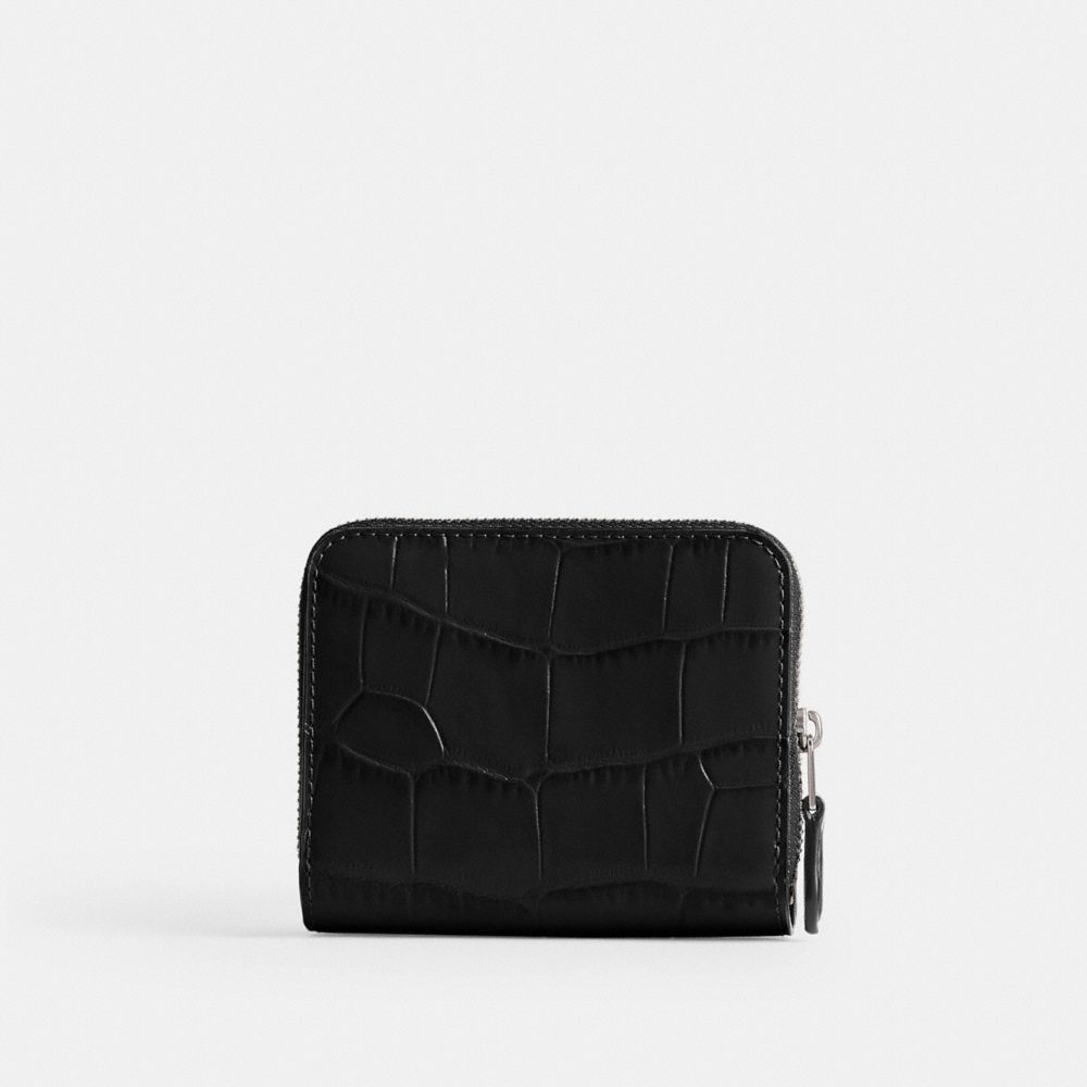 COACH®,BILLFOLD WALLET,croc embossed leather,Mini,Silver/Black,Back View