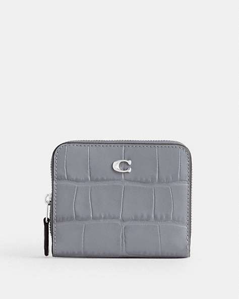 COACH®,BILLFOLD WALLET,croc embossed leather,Silver/Grey Blue,Front View