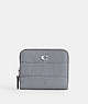 COACH®,BILLFOLD WALLET,croc embossed leather,Mini,Silver/Grey Blue,Front View