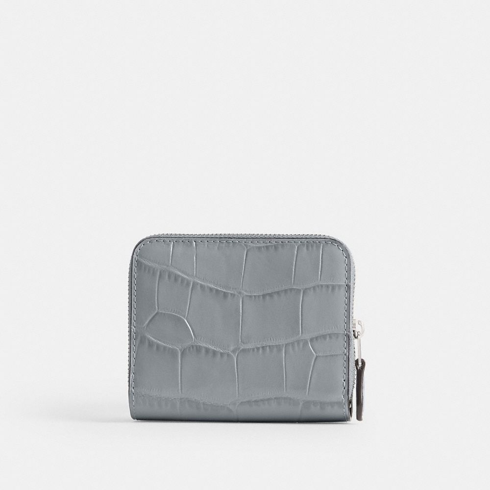 COACH®,BILLFOLD WALLET,croc embossed leather,Mini,Silver/Grey Blue,Back View
