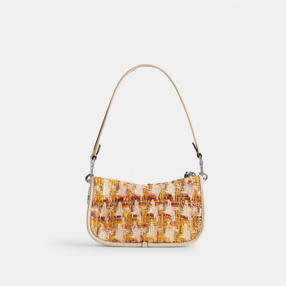 COACH®,SAC SWINGER 20 EN TWEED,Cuir tanné à gant,Argent/Neutre multi,Back View