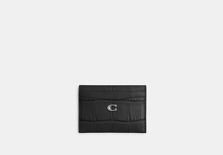 COACH®,ESSENTIAL CARD CASE,croc embossed leather,Silver/Black,Front View