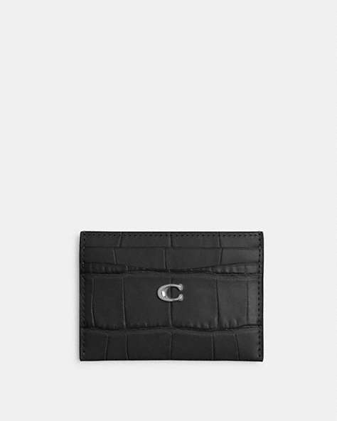COACH®,ESSENTIAL CARD CASE,croc embossed leather,Silver/Black,Front View