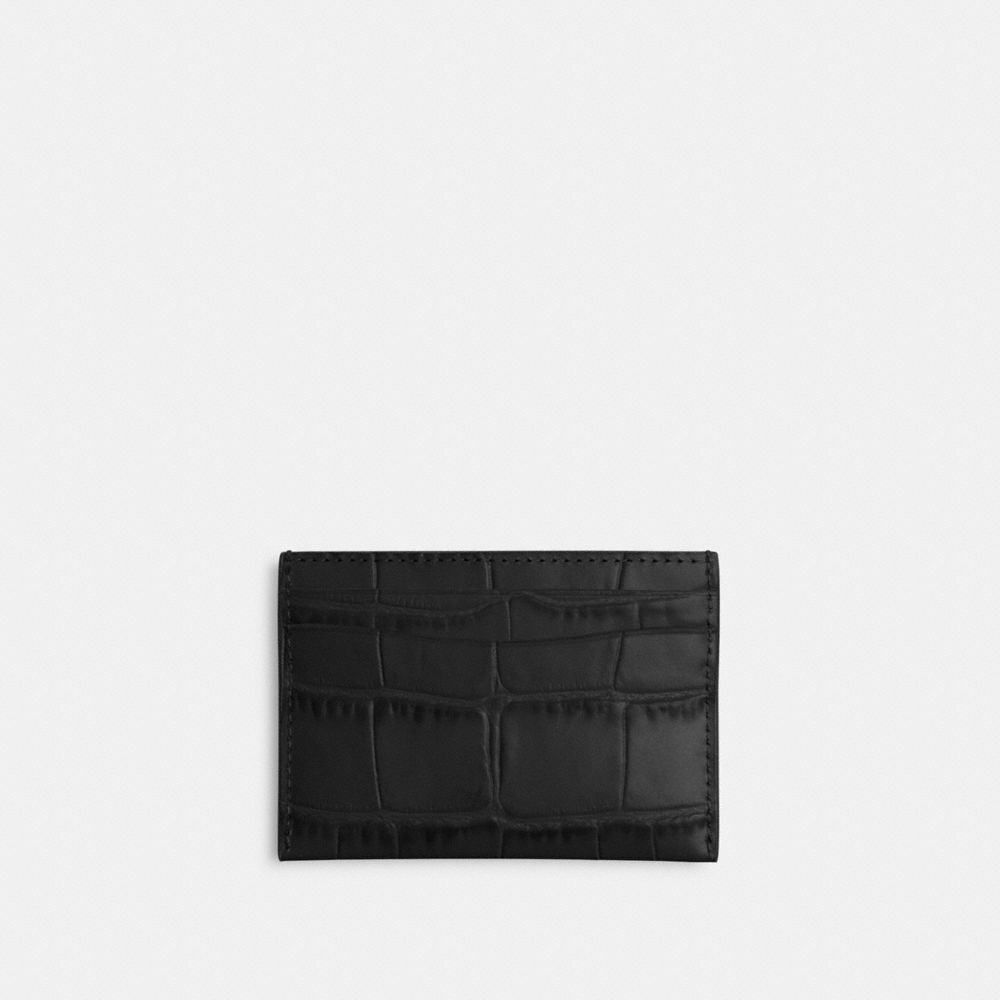 COACH®,ESSENTIAL CARD CASE,croc embossed leather,Silver/Black,Back View