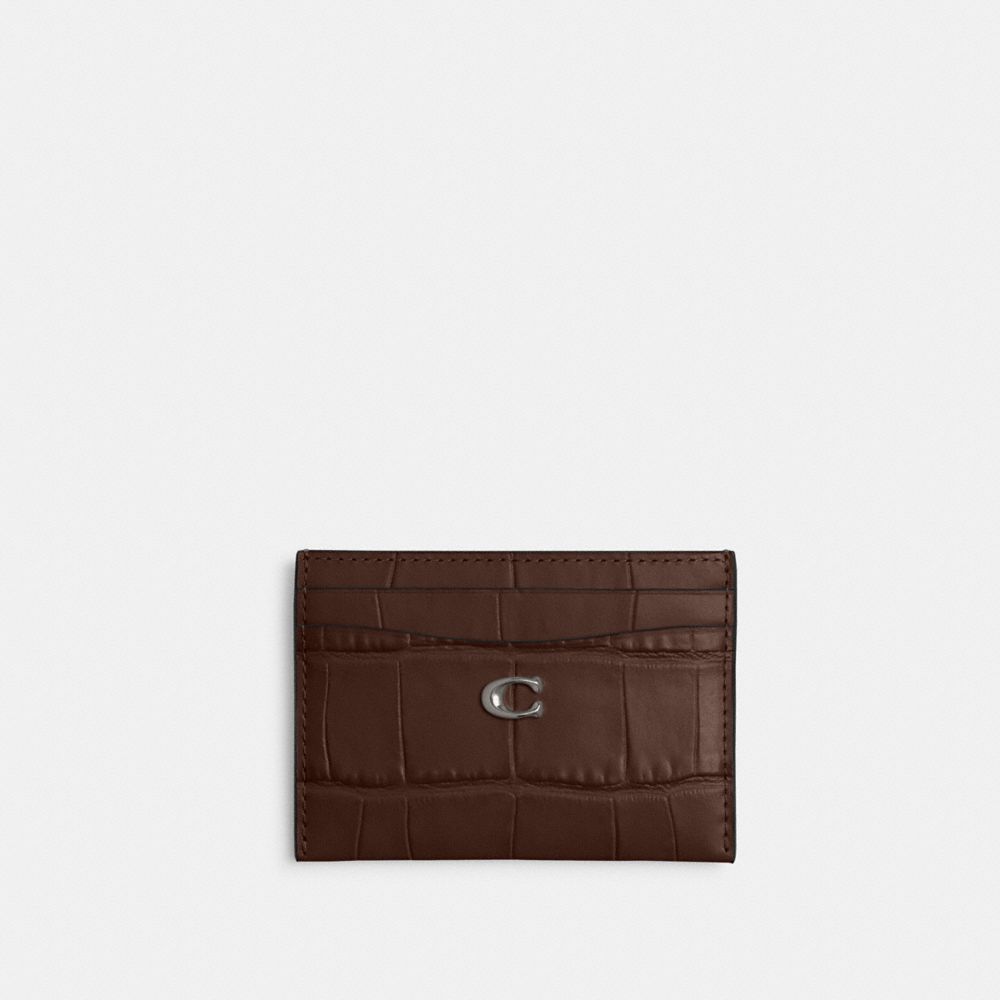 COACH®,ESSENTIAL CARD CASE,croc embossed leather,Silver/Maple,Front View
