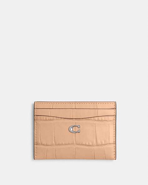 COACH®,ESSENTIAL CARD CASE,croc embossed leather,Silver/Buff,Front View