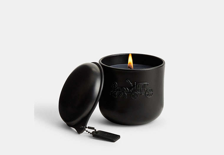 COACH®,BOXED COACH BLACK COLLECTION GLASS CANDLE,Wax,Matte Black/Charcoal/Black,Front View