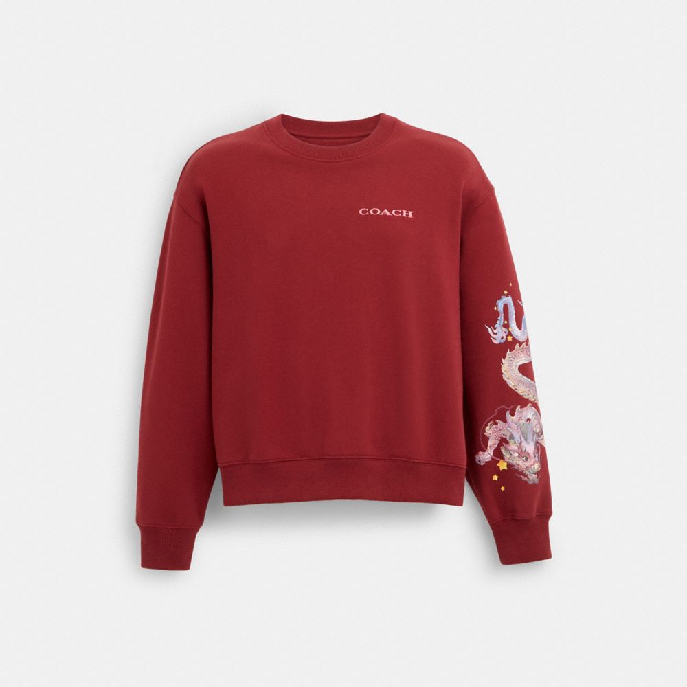 COACH®,NEW YEAR CREWNECK WITH DRAGON,Dark Red,Front View