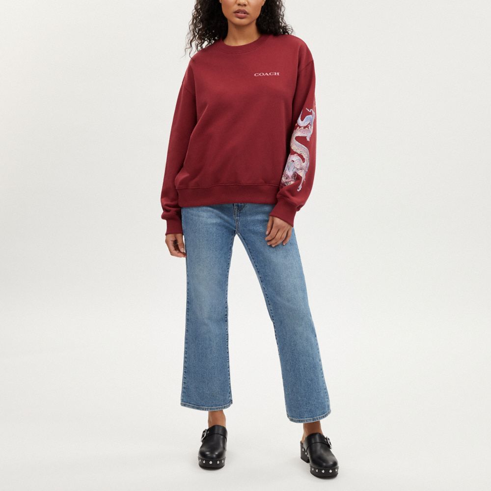 COACH®,NEW YEAR CREWNECK WITH DRAGON,Dark Red,Scale View