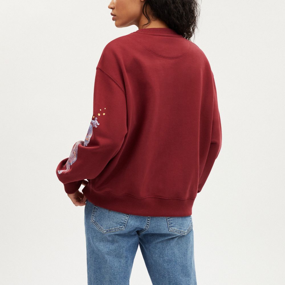 COACH®,NEW YEAR CREWNECK WITH DRAGON,Dark Red,Scale View