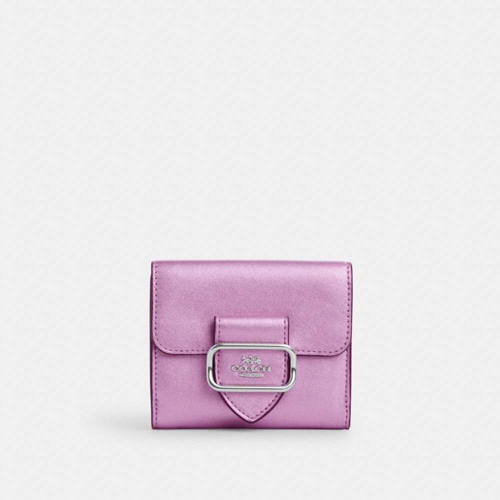 COACH®,SMALL MORGAN WALLET,Novelty Leather,Silver/Metallic Lilac,Front View