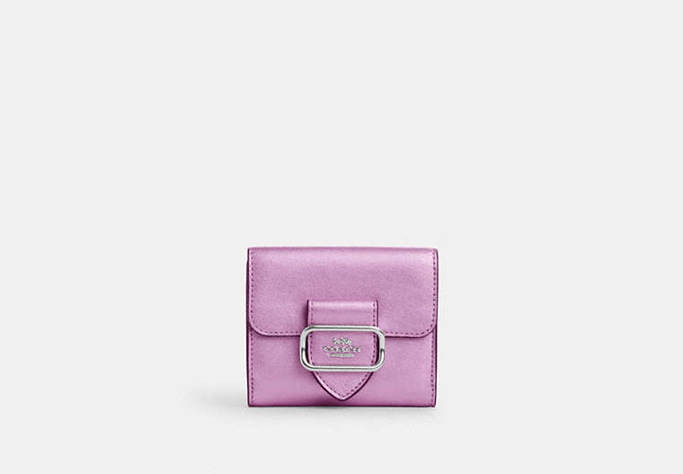 COACH®,SMALL MORGAN WALLET,Leather,Mini,Silver/Metallic Lilac,Front View