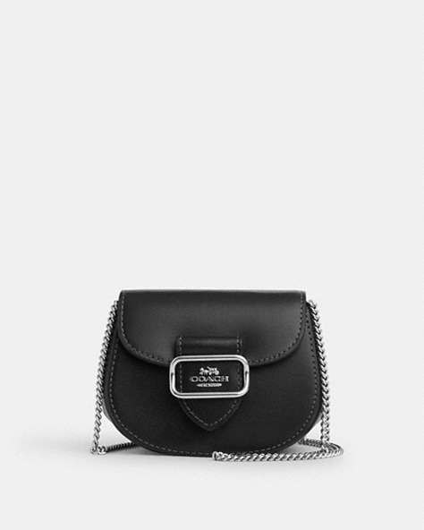 COACH®,MORGAN CARD CASE ON A CHAIN,Leather,Mini,Silver/Black,Front View